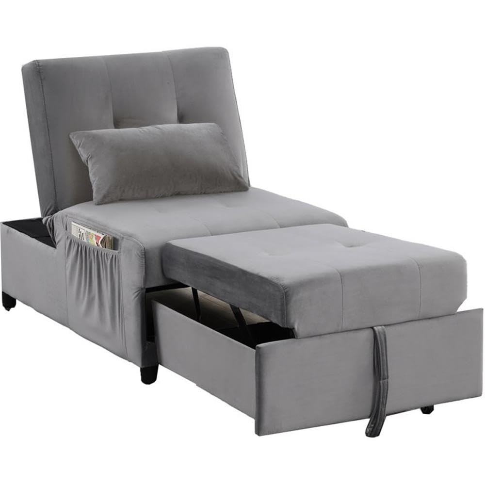 Best Master Furniture Bayani Velvet Adjustable Sleeper Lounge Chaise in Gray